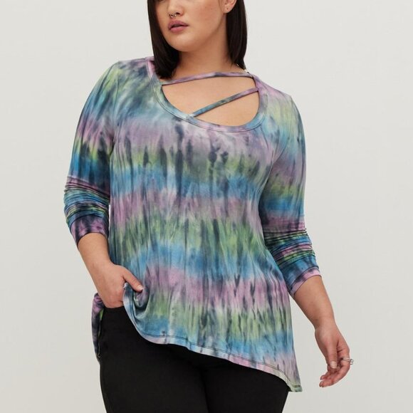Plus Size 3X LoveSick TORRID Strappy Hi-Low Tee - Super Soft Tie Dye Shirt Top - Picture 1 of 4